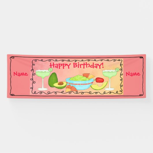Happy Birthday Guacamole Margarita Custom Spandoek (Horizontaal)