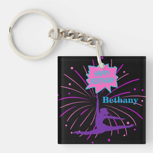Happy Birthday Gymnastics Personalized Sleutelhanger (voorkant)