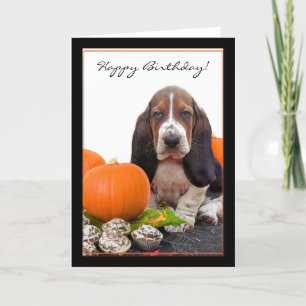 Happy Birthday Halloween Basset Hound-kaart Kaart