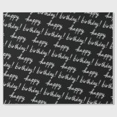 HAPPY BIRTHDAY Handlettering Pattern Black White Cadeaupapier (Vlak)