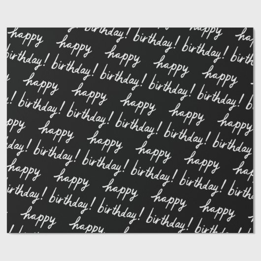 HAPPY BIRTHDAY Handlettering Pattern Black White Cadeaupapier (Vlak)