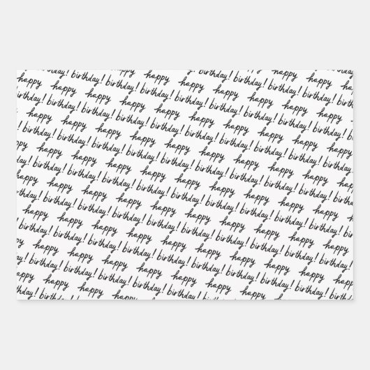 HAPPY BIRTHDAY Handlettering Pattern Black White Inpakpapier Vel (Voorkant 3)