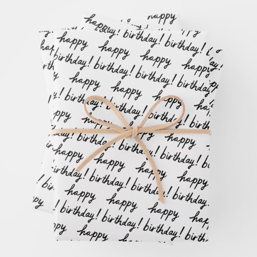 HAPPY BIRTHDAY Handlettering Pattern Black White Inpakpapier Vel (In situ)
