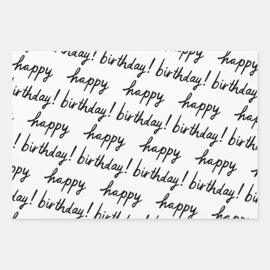 HAPPY BIRTHDAY Handlettering Pattern Black White Inpakpapier Vel (Voorkant 2)