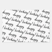 HAPPY BIRTHDAY Handlettering Pattern Black White Inpakpapier Vel (Voorkant)