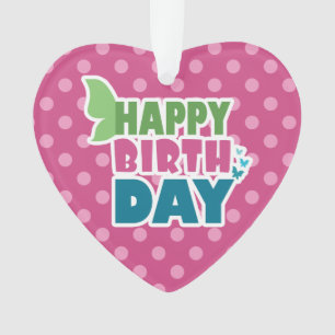 Happy birthday hart roze stippen hanger ornament
