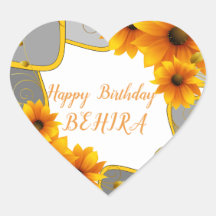 Happy Birthday hart Sticker zonnebloemen