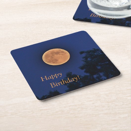 Happy Birthday Harvest Moon Vierkante Kartonnen Onderzetter (Schuin)