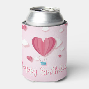 Happy Birthday Heart luchtballon roze romantisch Blikjeskoeler