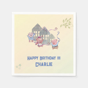 Happy Birthday heeft drie biggetjes gepersonalisee Servet