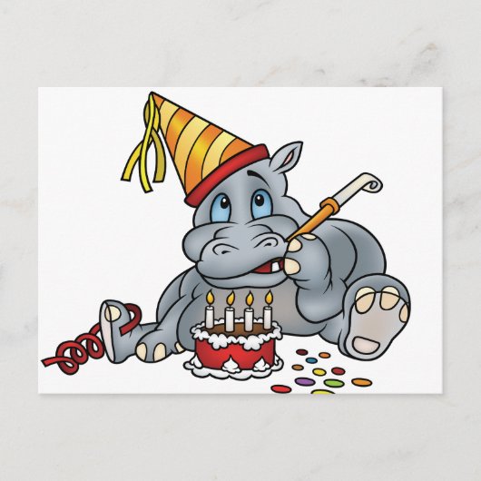 Happy Birthday Hippo Briefkaart (Voorkant)