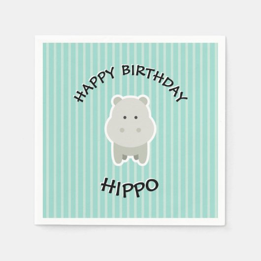 Happy Birthday Hippo Cute Party Animal Servet (Voorkant)