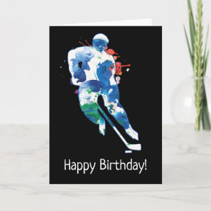 Happy Birthday Hockey Player Waterverf Card Kaart