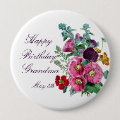 Happy Birthday Hollyhocks Ronde Button 4,0 Cm (Voorkant)