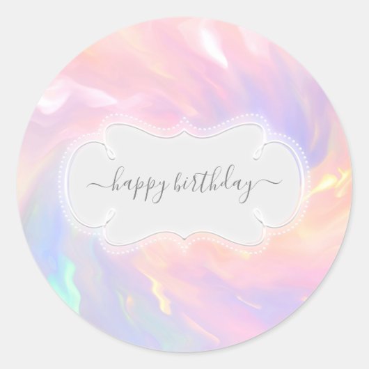 Happy Birthday Holographic Princess Pink Pastels Ronde Sticker (Voorkant)