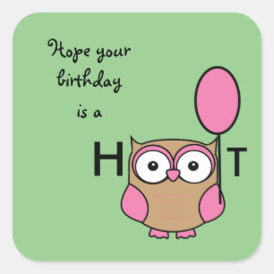 Happy Birthday Hoot Owl Pink en Tan Vierkante Sticker