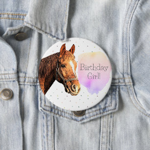 Happy Birthday Horse Back Riding Animal Kind Ronde Button 4,0 Cm