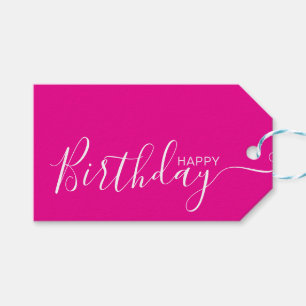 Happy Birthday Hot Pink White Moderne Cadeaulabel