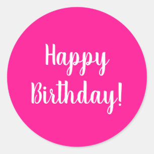 Happy Birthday Hot Pink White Typografie Ronde Sticker