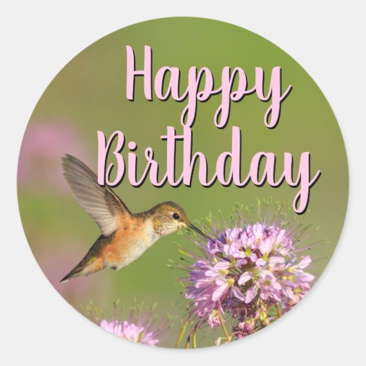 Happy Birthday Hummingbird Ronde Sticker (Voorkant)