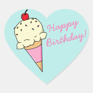 Happy Birthday Ice Cream Hart Sticker