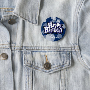Happy Birthday in Dark Blue Bokeh Ronde Button 5,7 Cm