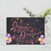 Happy Birthday in het Turks | Turkse Birthday Kaar Feestdagenkaart (Staand voorkant)