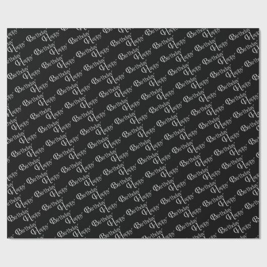 Happy Birthday in het zwart Cadeaupapier (Vlak)