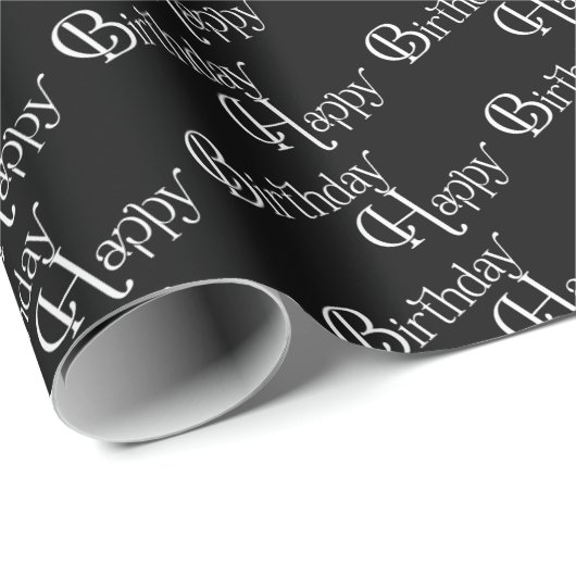 Happy Birthday in het zwart Cadeaupapier (Rol Hoek)
