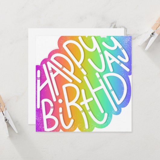 Happy Birthday in Rainbow Quirky Font Kaart (Voorkant / Achterkant in situ)