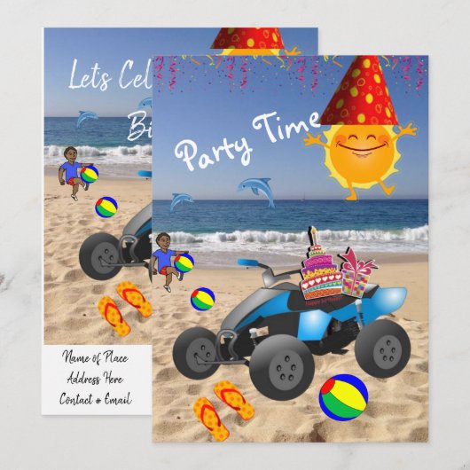 Happy Birthday Invitation African Boy Beach Beach  Kaart (Voorkant / Achterkant)