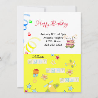 Happy Birthday Invitation Airplane Yellow Baby Kaart