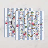Happy Birthday Invitation Blue Stripe Baseball (Devant / Derrière)