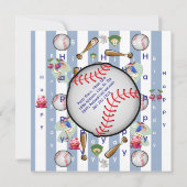 Happy Birthday Invitation Blue Stripe Baseball (Dos)