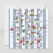 Happy Birthday Invitation Blue Stripe Baseball (Devant)