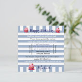 Happy Birthday Invitation Blue & White Stripe  (Debout devant)