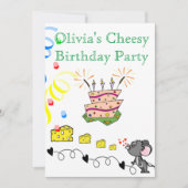 Happy Birthday Invitation Mousey Cheesy Party Kaart (Voorkant)