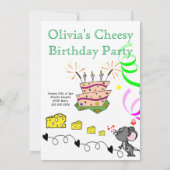 Happy Birthday Invitation Mousey Cheesy Party Kaart (Achterkant)