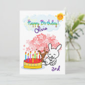 Happy Birthday Invitation Rabbit Cake Kaart (Staand voorkant)