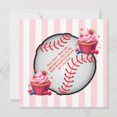 Happy Birthday Invitation Stripe Pink Baseball (Dos)