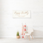 Happy Birthday Ivory Tan Modern Script Spandoek (Insitu)