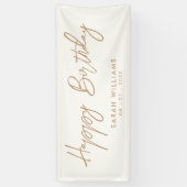 Happy Birthday Ivory Tan Modern Script Spandoek (Verticaal)
