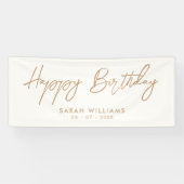 Happy Birthday Ivory Tan Modern Script Spandoek (Horizontaal)