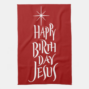 Happy Birthday Jesus Christelijke Kalligrafie Star Theedoek