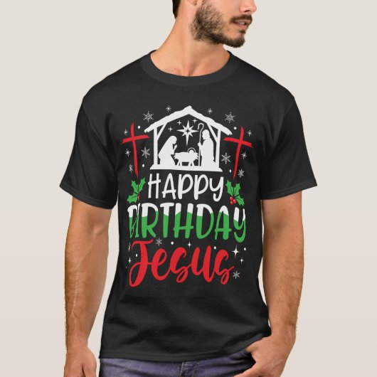 Happy Birthday Jesus Kerstmis T-shirt (Voorkant)