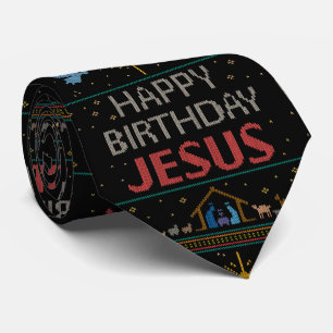 Happy Birthday Jesus KerstSweater Religieus Stropdas