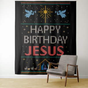 Happy Birthday Jesus Kersttrui Christelijk Wandkleed