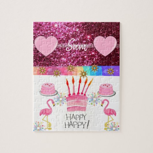 Happy Birthday Jigzaag Puzzle Flamingo Legpuzzel (Verticaal)