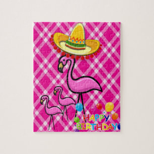 Happy Birthday Jigzaag Puzzle Flamingo Legpuzzel