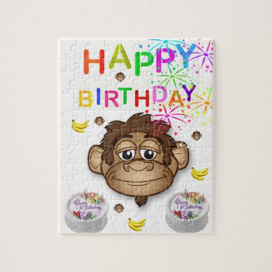 Happy Birthday Jigzaag Puzzle Monkey Legpuzzel (Verticaal)